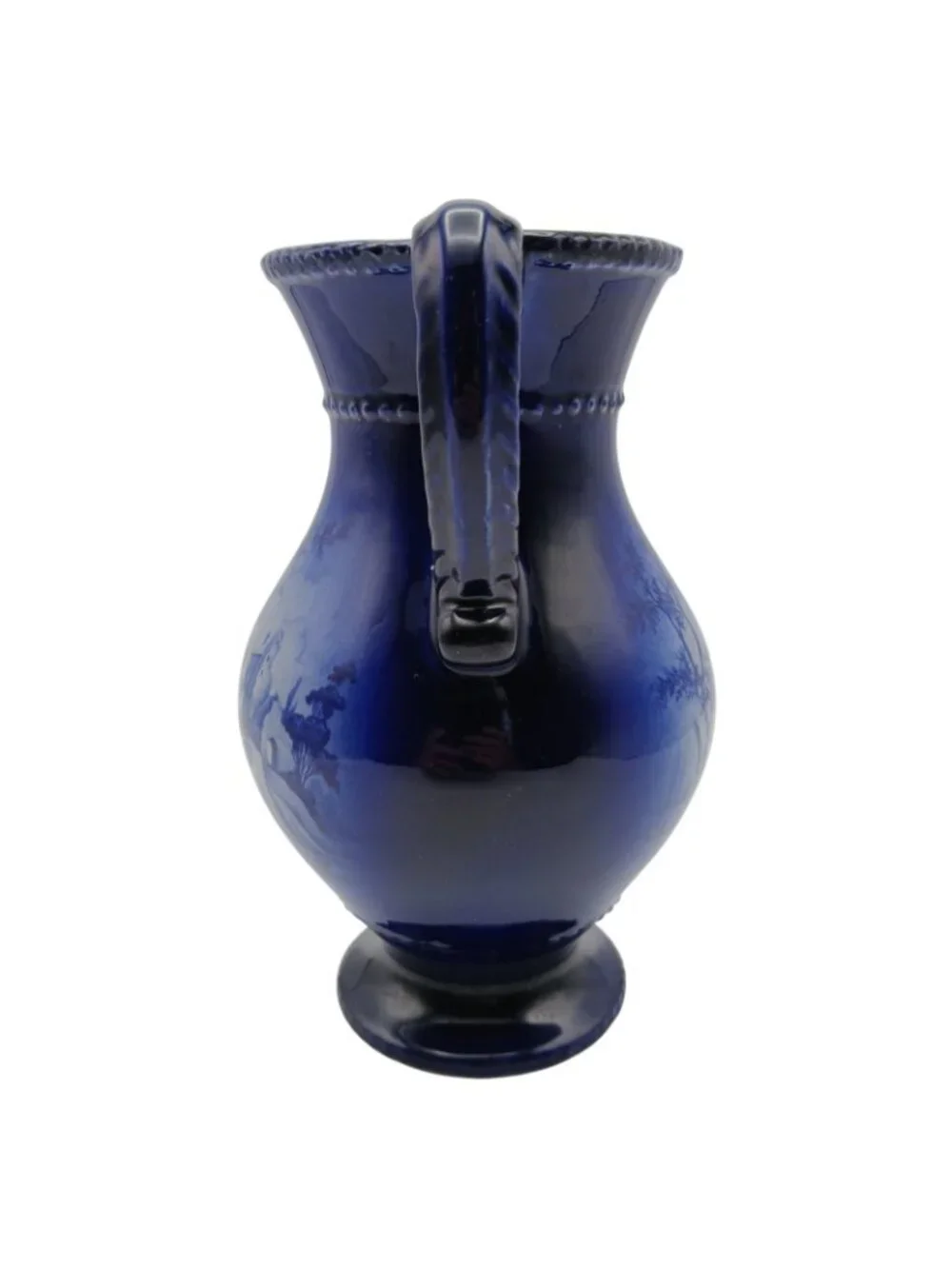 Oldcourt Ware Staffordshire Blue Transferware Vase Double Handle Hand Painted 7.